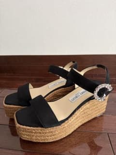 JIMMY CHOO エスパドリーユ サンダル ビジュー ブラック - メルカリ