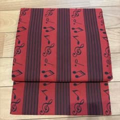 【未使用】豆千代モダン mamechiyo modern 名古屋帯 音符柄　赤のサムネイル