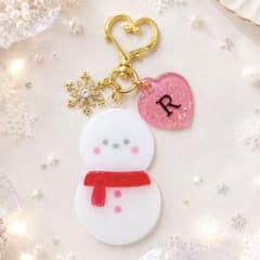 NO.13 雪だるまチャーム　イニシャル入り　赤　レッド　SnowManのサムネイル