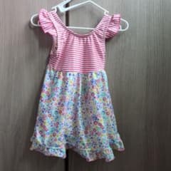 女の子用 水着 95cm 花柄 ボーダーのサムネイル