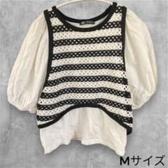 トップス　半袖　白　黒　古着　ボーダー　レイヤード風　重ね着風　ZARAのサムネイル