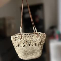 Handmade natural raffia woven bag with linen woven pouch - stylish bag
