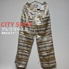 【高級】CITYSHOP ゴールド系ストライプ柄ワイドパンツ サンプル品 現状品のサムネイル