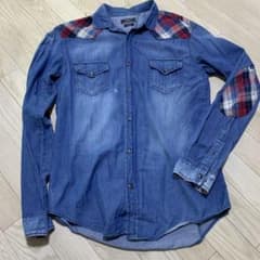 N*O様 ZARA MAN デニムシャツ チェック切替 Lサイズのサムネイル