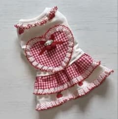 ❤️犬服ハンドメイド❤️ハートエプロン風フリルワンピースのサムネイル