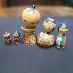 豊楽こけし5体 と、三作こけし 3体 創作こけし 8体セット 骨董 創作こけし 5体セット 高さ3.5～9.5cm 揺れる首、優しいお顔
