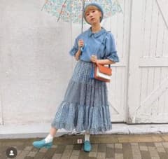 poppy ギンガムチェックティアードスカート (ブルー)のサムネイル
