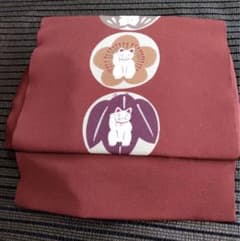 Made by Yamato, pure silk, crepe, beckoning cat pattern, obi, red