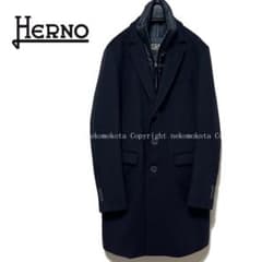 超美品 ヘルノ ライナー カシミヤ チェスターコート 44 ネイビー HERNO 