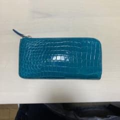 クロコダイル シャイニング加工 長財布 L字ファスナー ターコイズブルーのサムネイル