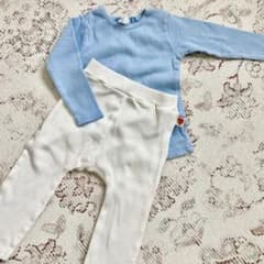 ベビー　キッズ　春服　保育園着　通園着　リブトップスと白レギンスセットのサムネイル