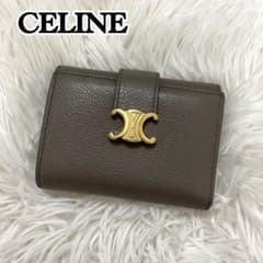 ✨極美品　付属品完備✨セリーヌ　三つ折り　シャイニー　トリオンフ　レザー　グレー CELINE（セリーヌ） 三つ折り財布 コイン入れ付きコンパクトウォレット