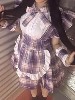 パープルチェック柄 メイド服 コスプレ衣装 セットのサムネイル