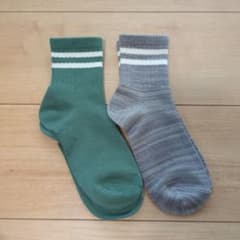 キッズ 靴下 2足セット グリーン グレー ライン　19-24