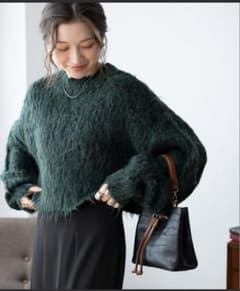WEGO シャギーニット クルーネック ダークグリーンのサムネイル