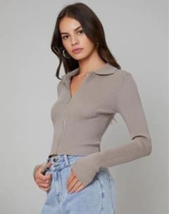 SHEIN ジッパーアップ ワークウェア カーディガン アプリコット ニットのサムネイル