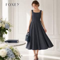 FOXEY BOUTIQUE デニム風 ワンピース フレア Aラインノースリーブ