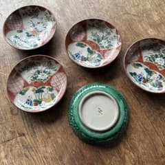時代 青九谷 【九谷庄三】 窓絵花人物文小皿 5客組　K317 時代 青九谷 【九谷庄三】 窓絵花人物文小皿 5客組 K317 - メルカリ