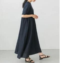 美品】 かぐれ リネン Aライン ロングワンピース ネイビー - メルカリ