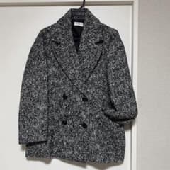 プラステ PLST ダブルブレスト ハーフコート ツイード ウール Lサイズ