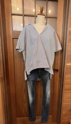 C*e様 美品✨ミズイロインド デニムスキッパーシャツ オーバーサイズ インディ 美品 ミズイロインド スキッパーシャツ プルオーバー オーバーサイズ