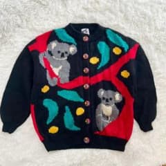 オーストラリア製 ボンゾー BONZO ウール ニット カーディガン コアラ柄 BONZO オーストラリア製 ニットカーディガン コアラ柄 ブラック - メルカリ