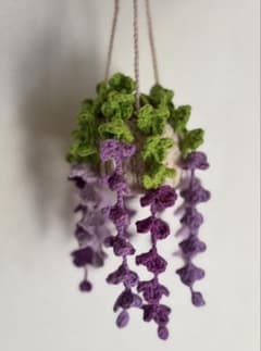 ハンドメイド かぎ針編み 藤の花 ハンギングプランター 観葉植物 インテリア雑貨のサムネイル