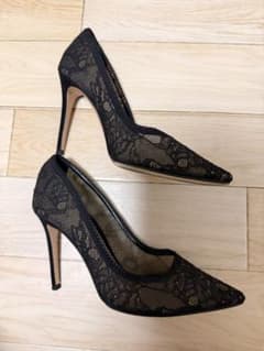 正規品‼️GianvitoRossi ブラックレース ハイヒール ポインテッドトゥ 