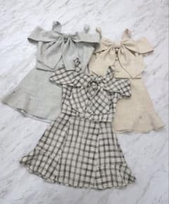 evelyn リボンビジューオフショルダーツイードセット rillyemulie