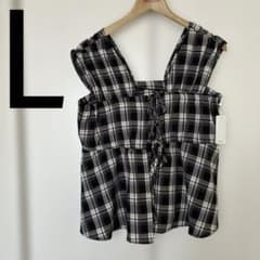 しまむら　ルナシオン前リボンビスチェ　チェック黒L