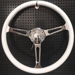 木製ホワイト クロームメッキ ステアリングホイール15インチ 38cm新品