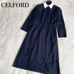 美品 CELFORD セルフォード 襟付き タイト ワンピース ドレス ネイビー