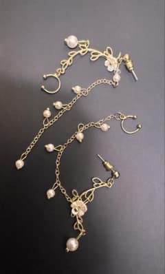 花モチーフ パール ロングチェーンピアスのサムネイル