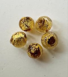 オロロット　ベネチアンビーズ　金箔入りラウンド　5個セット　トパーズのサムネイル