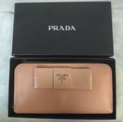 PRADA 長財布 サフィアーノ リボン ラウンドファスナー ピンクベージュ