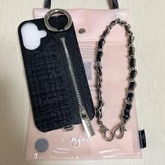 ajew エジュー iPhone16 ツイードポケット チェーンストラップ BK