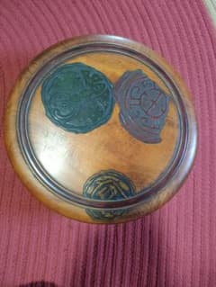 木製 円形 茶箱 彫刻装飾のサムネイル
