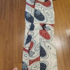 浴衣 単品 菊 流水文様 白地 紺 赤のサムネイル