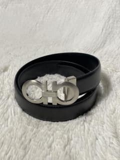 Salvatore Ferragamo 더블 간치니 가죽 벨트 블랙
