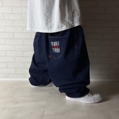 FUBU 超極太 w50 デニム バギーパンツ 刺繍ロゴ テーパード 濃紺 B系