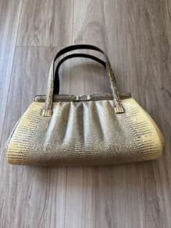 【超希少 新品】約半世紀前 昭和レトロ 本革 ハンドバッグ アンティーク 希少ヴィンテージ】昭和レトロ リザード調 エキゾチック柄