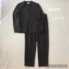 PLST プラステ ノーカラーパンツスーツ セットアップ L ブラック