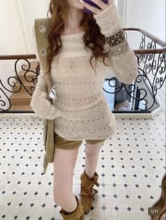 shein オフショルシースルーニット あぽちゃん着用のサムネイル