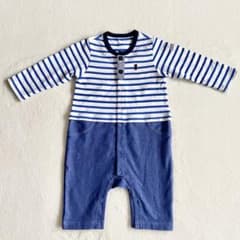 MIKIHOUSE 青と白のストライプロンパースのサムネイル