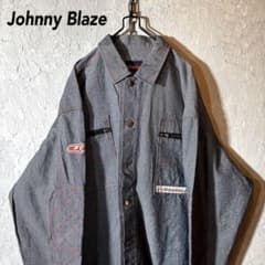 00s ジョニーブレイズ 袖ワッペン ギミック デニムジャケット グレー B系