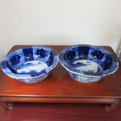 中鉢 丼 染付 明治 ベロ藍 八花弁 八角鉢 窯傷 若松 月夜 中鉢 丼 染付 明治 ベロ藍 八花弁 八角鉢 窯傷 若松 月夜 - メルカリ