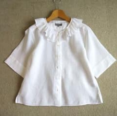 美品】マーガレットハウエル リネン100％ ラッフルフリルカラー