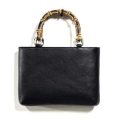 牛革シュリンク バンブー手提げ 横型 （中） 黒 ◇神輿祭り竹手バッグ