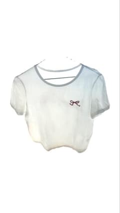 リボン刺繍 半袖 Tシャツ ホワイトのサムネイル