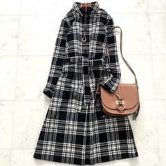 美品 ヨークランド ロングワンピース ウール100% ベルト付き チェック